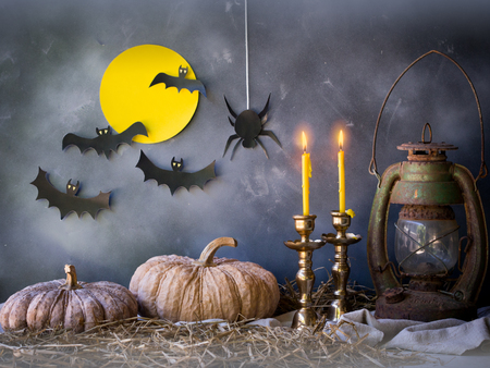 Lantern,candle and pumpking for halloween concept.の写真素材