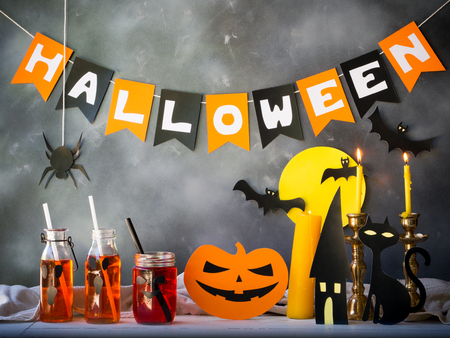 Halloween party decoration,pumpkin drink.の写真素材