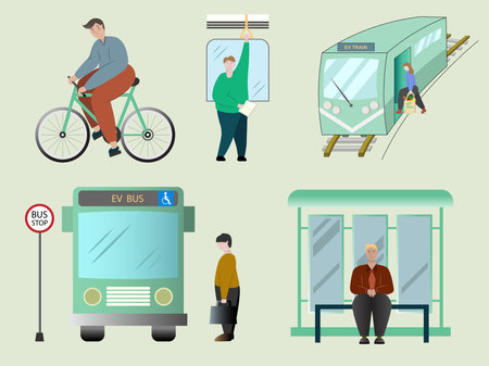 Public transport , World environment day, sustainability conservation. People use public transport for save the environment.のイラスト素材