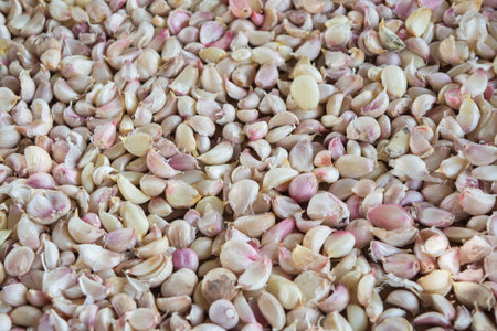 Texture background of organic garlic close up shot