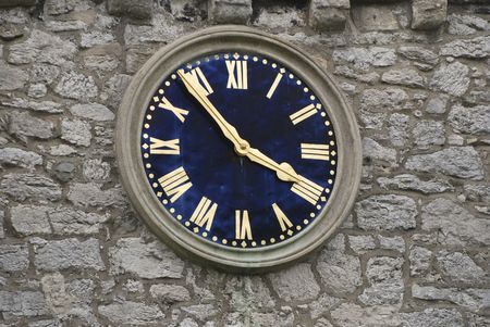 church clock with gold numeralsの写真素材