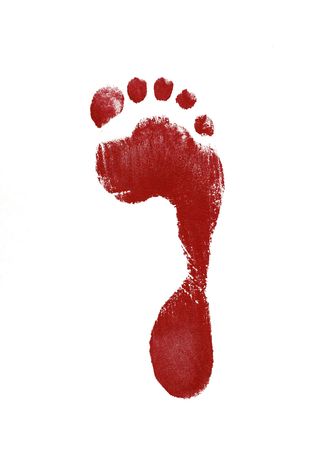 red footprint isolated on white backgroundの写真素材