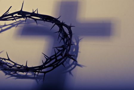 crown of thorns with shadow of crossの写真素材