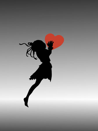 silhouette of flying fairy holding a red heartのイラスト素材