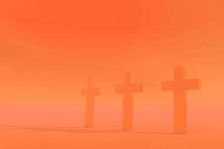 three crosses on orange and pink backgroundの写真素材