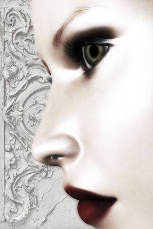 illustration of pretty young womans face in profileの写真素材