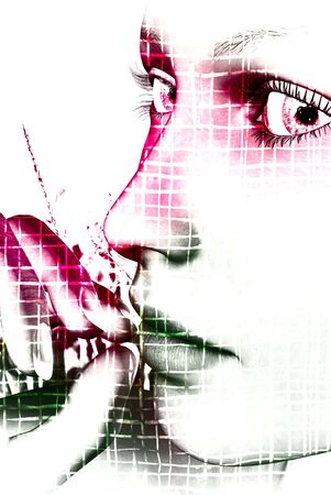 illustration of pretty young womans face in profileの写真素材