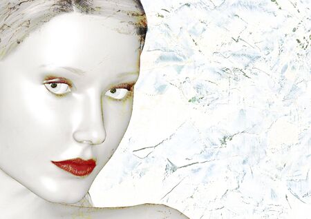 beautiful woman's face bathed in soft moonlightの写真素材