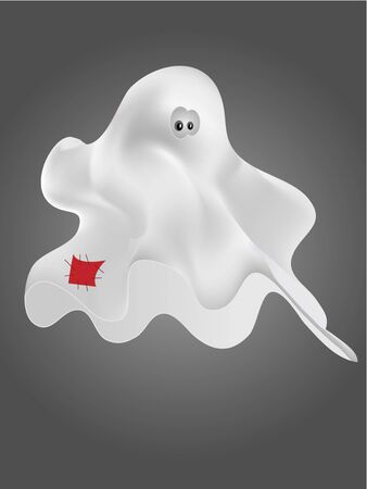cute cartoon halloween ghost with red patch on bodyの写真素材