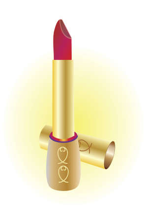 open red lipstick in patterned gold caseの写真素材