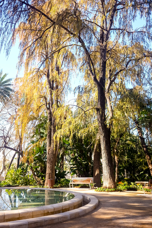 beautiful ornamental fountain highly decorated in the Park of Malaga, Spainの写真素材