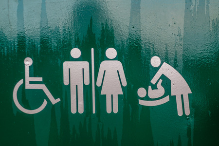 Toilet Sign Restroom, Mother room and Disabled sign green with silver figures