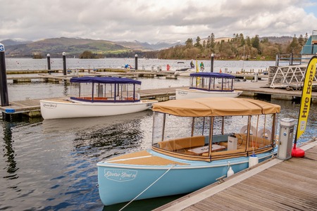 windermere hire boats on bowness bay lake districtのeditorial素材