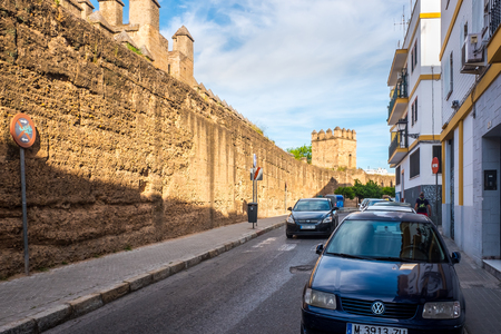 Seville Macarena barrio facades and inner streets in Sevilla Spainのeditorial素材