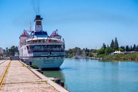seville spain may 8th 2019 polluting smoke from ms berlin shipのeditorial素材