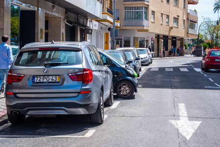 seville spain may 8th 2019 Cars are parked on the street very tightly to each otherのeditorial素材