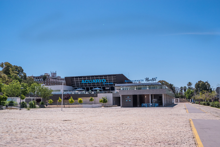 seville spain may 8th 2019 Aquarium in Seville, located in Delicias Dock in Andalusia, Spain.のeditorial素材