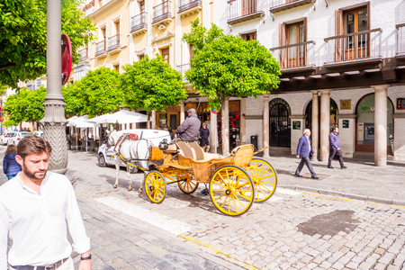 Seville, Spain May 8th 2019 Horse and carriage in Seville, Andalusia, Spainのeditorial素材