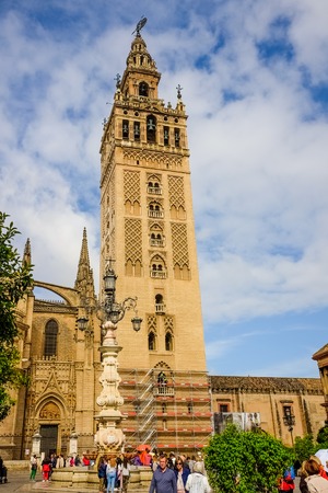 SEVILLE, ES - MARCH 7, 2017: The Cathedral of Santa Maria de la Sede de Sevilla is the largest Christian Gothic cathedral in the world. Unesco declared it in 1987 a World Heritage Site.のeditorial素材