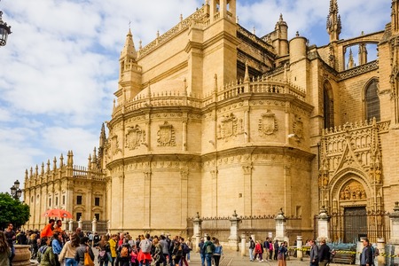SEVILLE, ES - MARCH 7, 2017: The Cathedral of Santa Maria de la Sede de Sevilla is the largest Christian Gothic cathedral in the world. Unesco declared it in 1987 a World Heritage Site.のeditorial素材