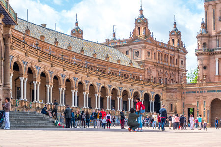 Seville Spain May 8th 2019 The Plaza de Espania is a Square located in the Park in Seville Built in 1928 for the Ibero-American Exposition of 1929.のeditorial素材