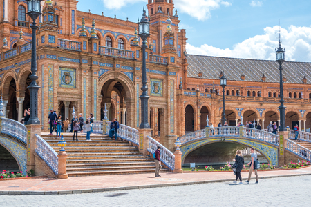 Seville Spain May 8th 2019 The Plaza de Espania is a Square located in the Park in Seville Built in 1928 for the Ibero-American Exposition of 1929.のeditorial素材
