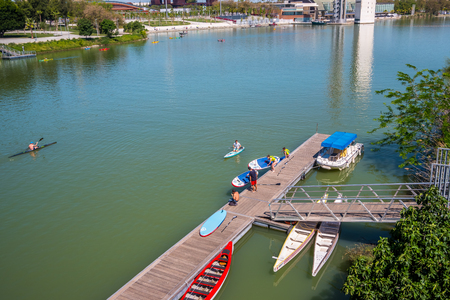 SEVILLE, SPAIN May 8th 2019 Rowers along the Guadalquivir river, Seville,のeditorial素材