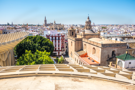 Seville, Spain May 8th 2019: Details of The Metropol Parasol, Setas de Sevilla , the largest wooden structure in the world, , located at Plaza de la Encarnacion, Seville.のeditorial素材