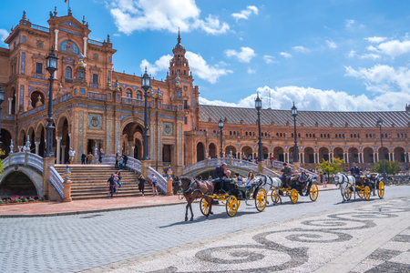 Seville Spain May 8th 2019 The Plaza de Espania is a Square located in the Park in Seville Built in 1928 for the Ibero-American Exposition of 1929.のeditorial素材