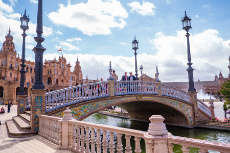 Seville Spain May 8th 2019 The Plaza de Espania is a Square located in the Park in Seville Built in 1928 for the Ibero-American Exposition of 1929.のeditorial素材
