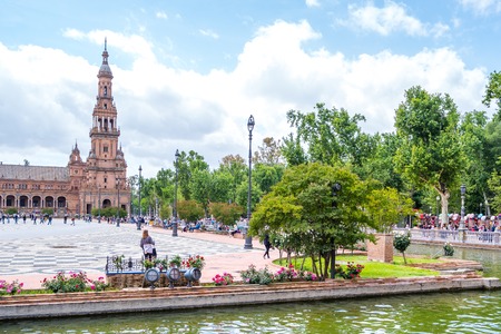 Seville Spain May 8th 2019 The Plaza de Espania is a Square located in the Park in Seville Built in 1928 for the Ibero-American Exposition of 1929.のeditorial素材