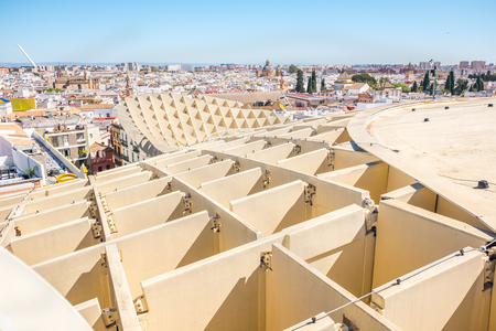 Seville, Spain May 8th 2019: Details of The Metropol Parasol, Setas de Sevilla , the largest wooden structure in the world, , located at Plaza de la Encarnacion, Seville.のeditorial素材