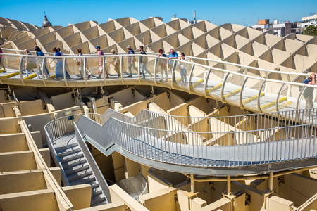 Seville, Spain May 8th 2019: Details of The Metropol Parasol, Setas de Sevilla , the largest wooden structure in the world, , located at Plaza de la Encarnacion, Seville.のeditorial素材