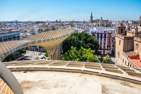Seville, Spain May 8th 2019: Details of The Metropol Parasol, Setas de Sevilla , the largest wooden structure in the world, , located at Plaza de la Encarnacion, Seville.のeditorial素材