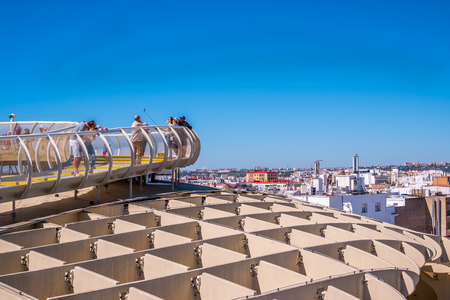 Seville, Spain May 8th 2019: Details of The Metropol Parasol, Setas de Sevilla , the largest wooden structure in the world, , located at Plaza de la Encarnacion, Seville.のeditorial素材