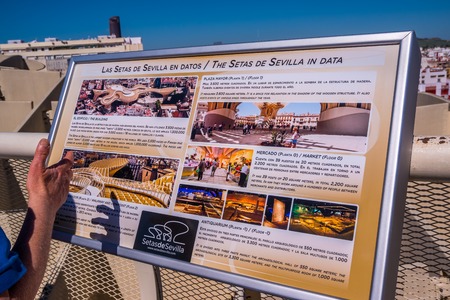 Seville, Spain May 8th 2019: Details of The Metropol Parasol, Setas de Sevilla , the largest wooden structure in the world, , located at Plaza de la Encarnacion, Seville.のeditorial素材