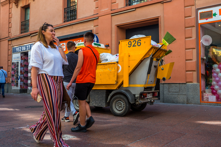 Seville, Spain may 8th 2019 sweeping the streets by the municipal serviceのeditorial素材