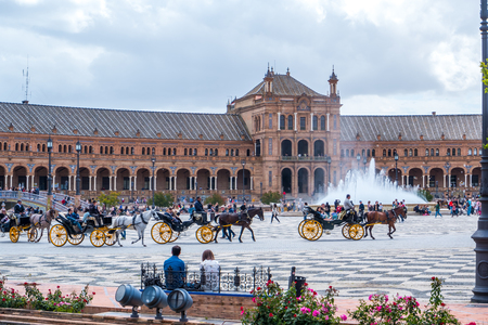 Seville Spain May 8th 2019 The Plaza de Espania is a Square located in the Park in Seville Built in 1928 for the Ibero-American Exposition of 1929.のeditorial素材