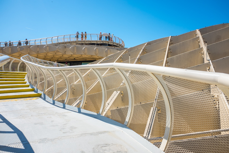 Seville, Spain May 8th 2019: Details of The Metropol Parasol, Setas de Sevilla , the largest wooden structure in the world, , located at Plaza de la Encarnacion, Seville.のeditorial素材