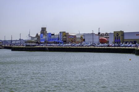 waterfront at high tide New Brighton Englandの写真素材