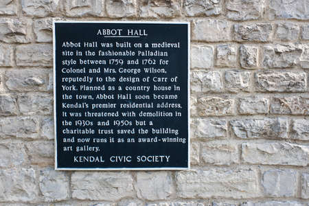 Abbot Hall history sign in Kendal Cumbria UKのeditorial素材
