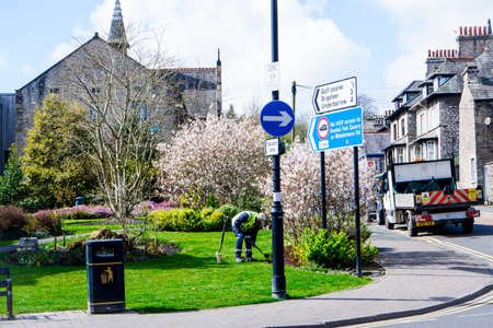 Street in the center of historical town Kendal Lake District, UKのeditorial素材
