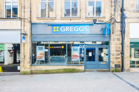 UNITED KINGDOM, LANCASTER - 9TH APRIL 2020 Greggs is the largest bakery chain in the UKのeditorial素材