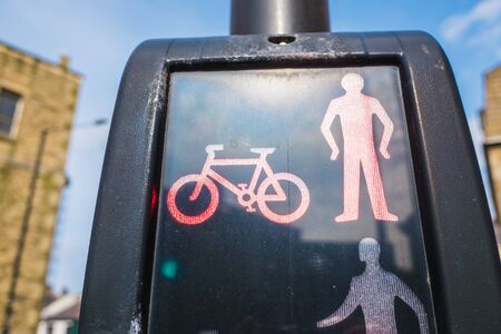 Red pedestrian and cycle Crossing Signal Onの写真素材