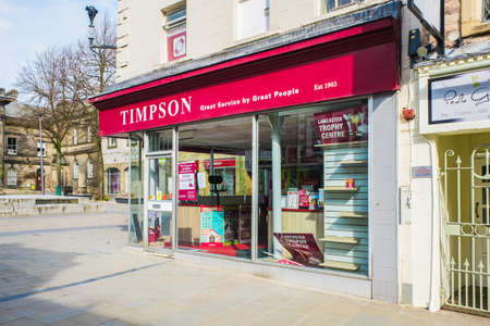 UNITED KINGDOM, LANCASTER - 9TH APRIL 2020 Timpson store inon the corner of the market squareのeditorial素材