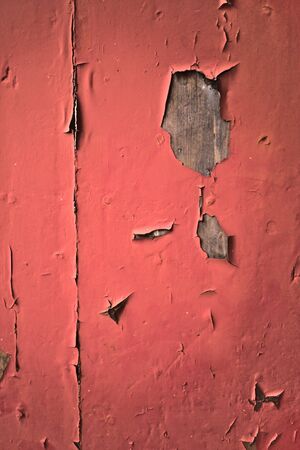 Texture of peeling red paint on grungy old woodの写真素材