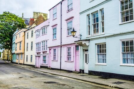 England Oxford Colorful High Street Houses on a quiet street in the city of Oxfordの写真素材