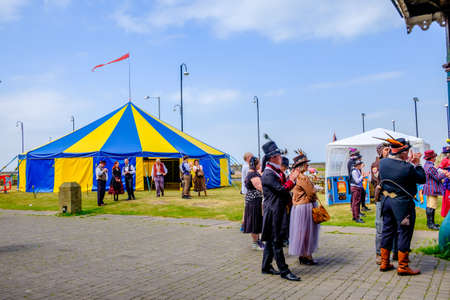 England Morecambe July 22nd 2016 A group of stylish retro vintage men and women festival based in Morecambeのeditorial素材