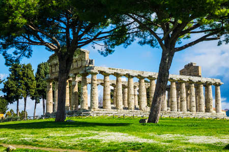 Paestum Italy February 22nd 2016 Greek Temples at Paestum near Naples in ItalyEuropeのeditorial素材