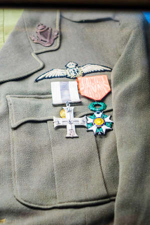 UK Ironbridge March 3 2016 Details of historical military uniform with medalsのeditorial素材